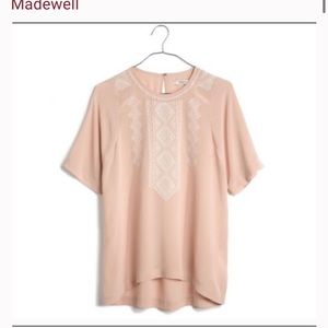 Madewell embroidered silk pink blouse